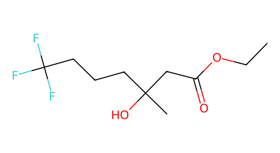 Heptanoic acid, 7,7,7-trifluoro-3-hydroxy-3-methyl-, ethyl ester の化学構造式